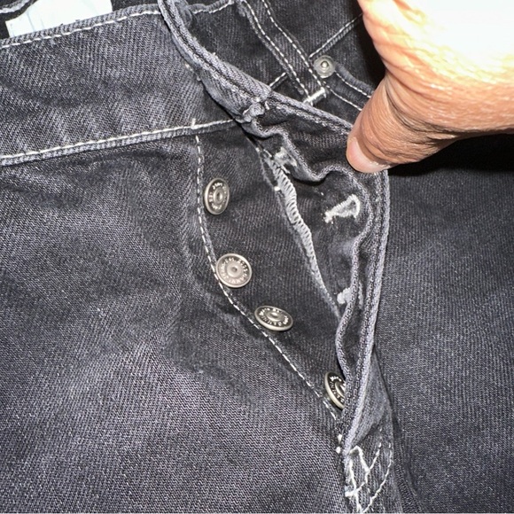 Ganni Jeans Mens 31x32 Black Wash Button Fly Whiskering Straight Leg Split Hem - Picture 4 of 15